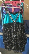 REVOLUTION Girls ICE SKATING FLAPPER Dress COSTUME Sz XLC BLACK Blue SPARKLE EUC