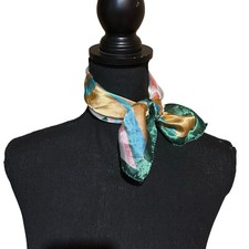 Retro Satin Square Scarf Green Yellow Blue Abstract Print