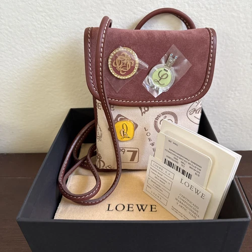 New RARE LOEWE Sacoche Canvas Suede small crossbody badges 160th Anniversary