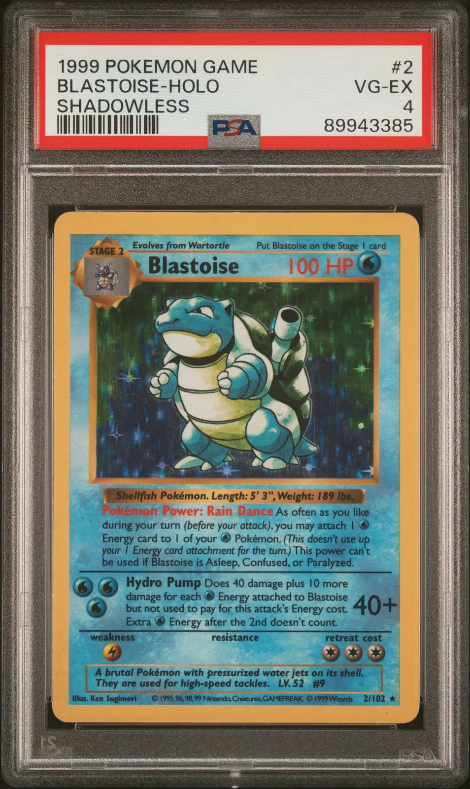 1999 Pokemon Game Blastoise Holo Shadowless PSA 4 #2