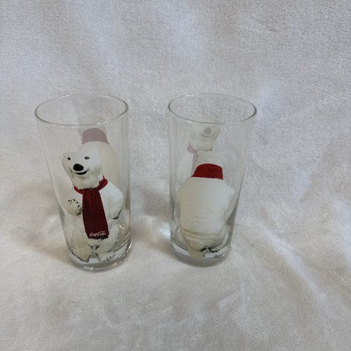 Vintage Coca Cola Polar Bear Drinking Glasses Set Of 2 Two Sided - Picture 2 of 8