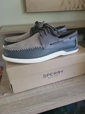 Men's SPERRY A/0 Plushwave 2.0 Tri Gray Boat Shoes Leather Size 10