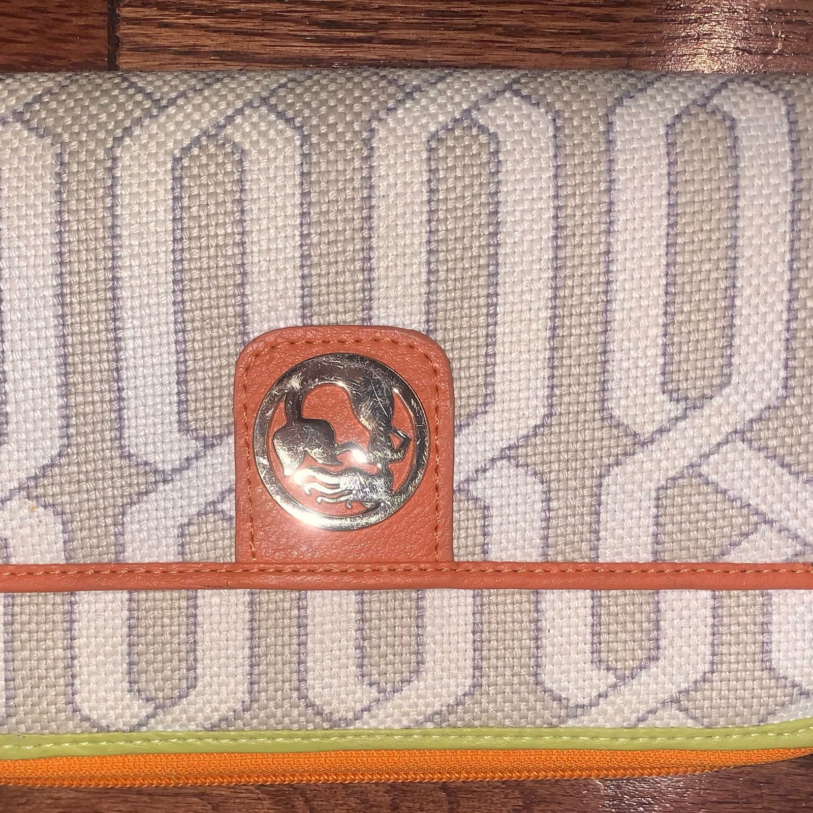 Spartina 449 Canvas Zip Wallet with Leather Trim and Nautical Logo Emblem