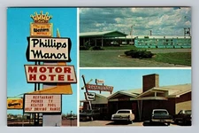 Dumas TX-Texas, Phillips Manor Motel And Restaurant, Advertise Vintage Postcard