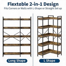 Flexible 2-in-1 Vertical or L-Shaped Corner Storage Shelf 5-Tier Organizer Rack