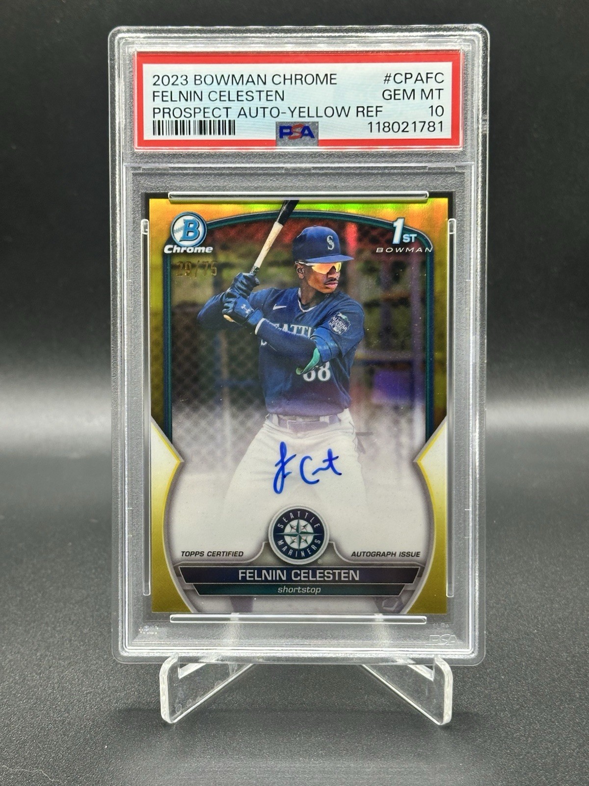 Felnin Celesten 2023 Bowman Chrome Yellow Refractor 1st ROOKIE AUTO /75 PSA 10