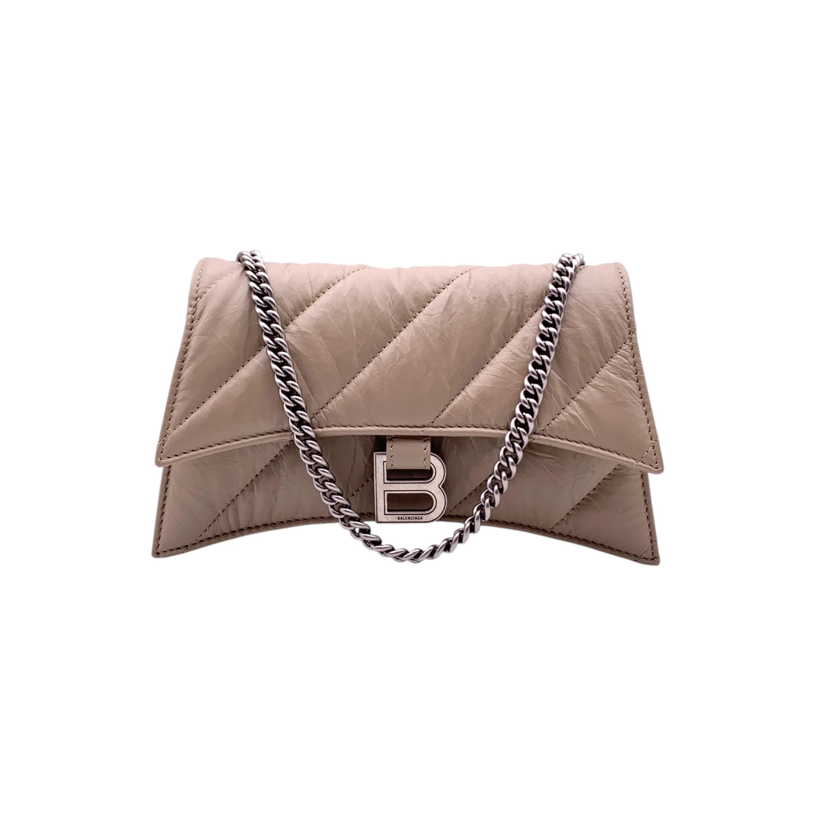 Borsa a tracolla Balenciaga Taupe in pelle trapuntata Crush XS con catena