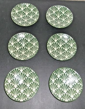 Crofton Stoneware Dish Set Of 6 Sm Appetizer Bread Dip Plates Green / White 4"