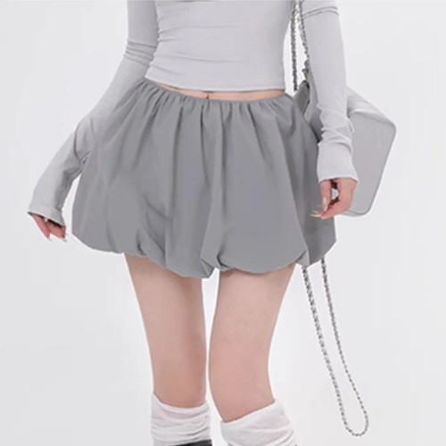 Damen Laterne Mini Röcke Sommer Freizeit Locker Sitz Elastische Taille Einfarbig - Bild 12 von 24