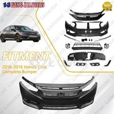 Fits 2016-2018 Honda Civic New Complete Bumper with Fog Lights Set