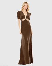 Mac Duggal Size 4 Brown A2630 V-Neck Embellished Cut Out Gown Dress Prom Formal