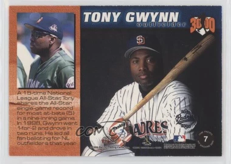1999 Pacific Omega Hit Machine 3000 /3000 Tony Gwynn #7 HOF - Image 2 of 2