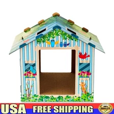 Cat Tree House W/ Scratch Pad Multi Windows Indoor Scratcher Durable Cardboard