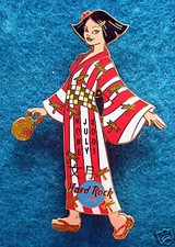KOBE SEXY JAPANESE GEISHA GIRL RED & WHITE STRIPE KIMONO Hard Rock Cafe PIN LE