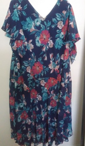 3X / 4X ~ Blue Floral Chiffon A Line Dress Bell Sleeves Layered - Imagen 5 de 7