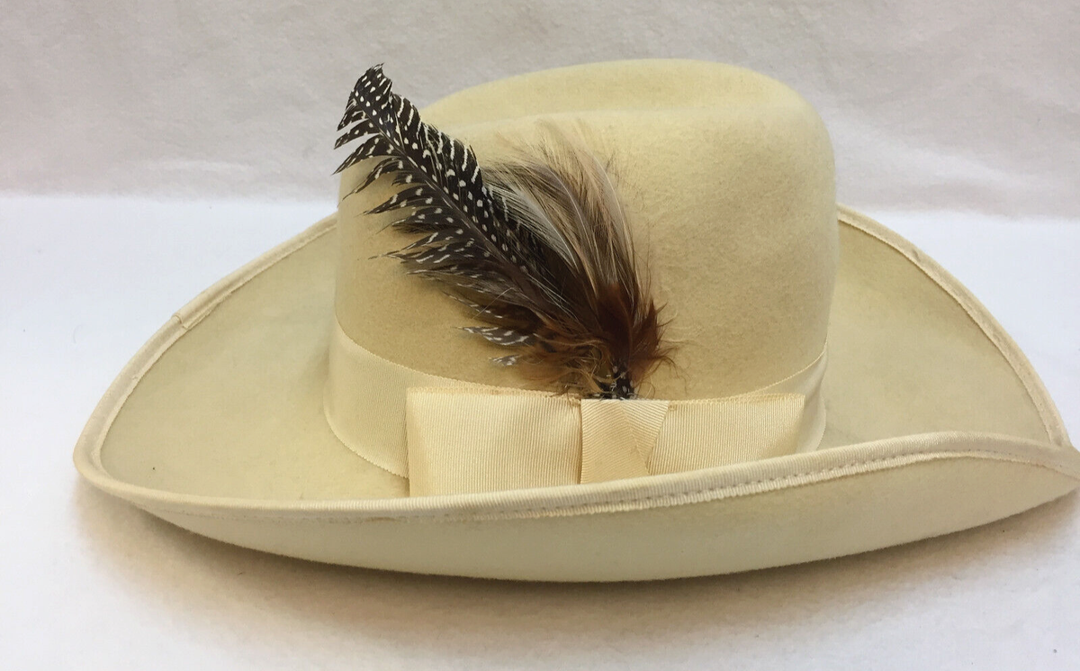 Cream and Tan Vintage Fedora Ivory Rancher - Wool Felt Fedora Hat (Beige) | Lack of Color  main image 4