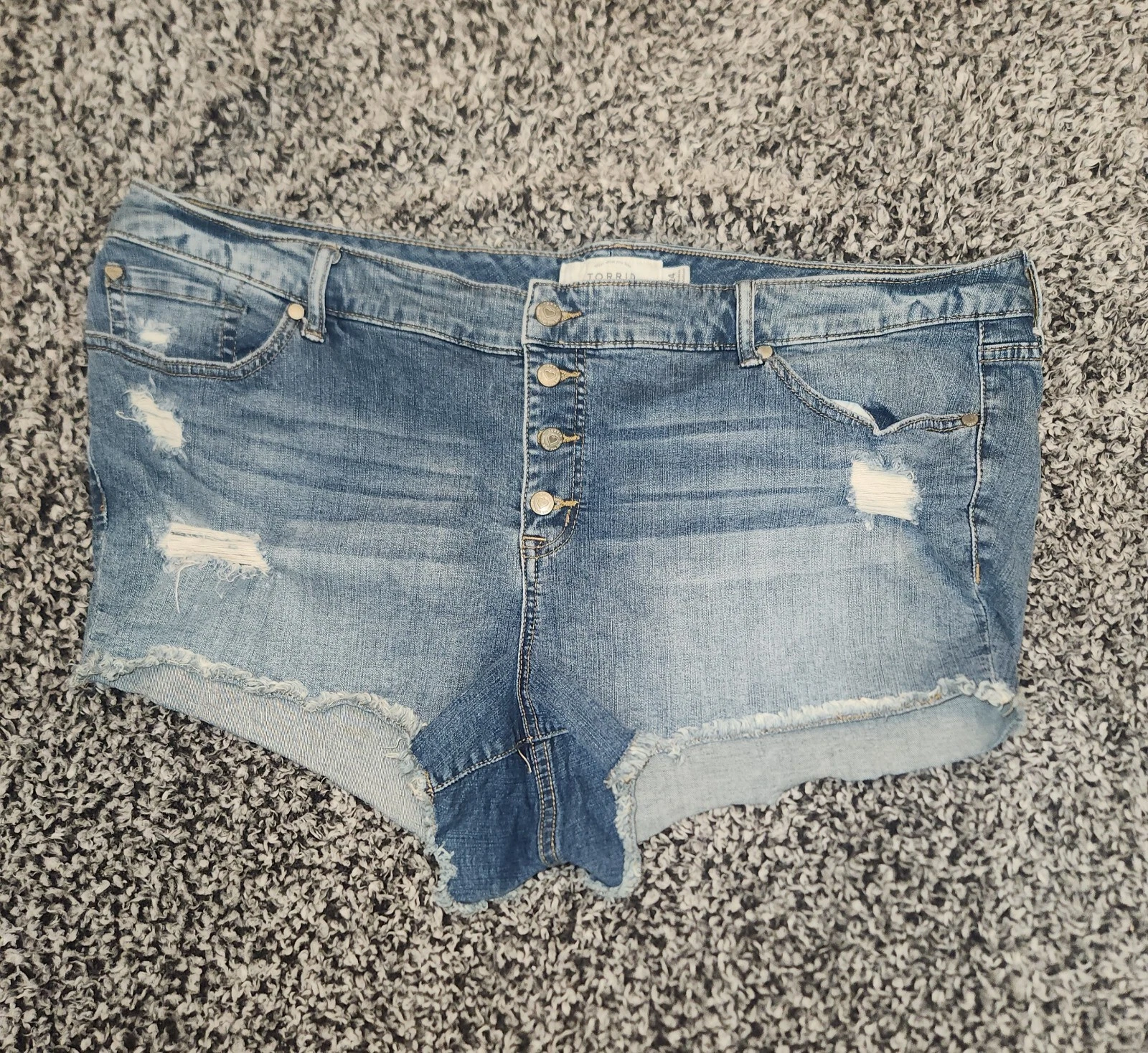 Torrid Denim Women's Size 24 Blue Distressed Shorts With 4 Heart Buttons