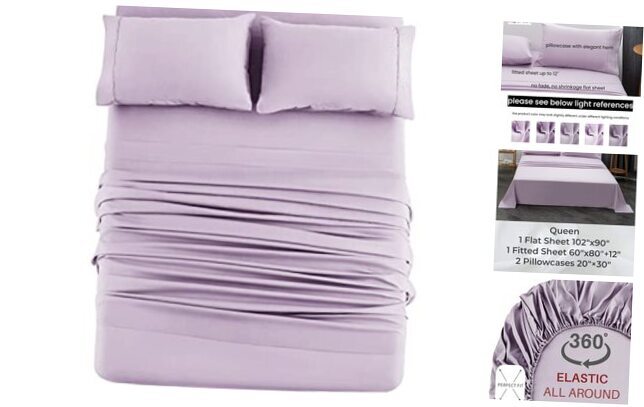 Bed Sheet Set 4 Pieces Double Brushed Microfiber 1800 - Queen Lavender