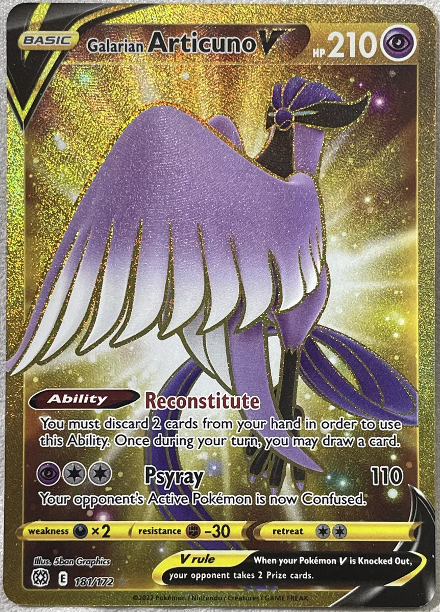  Galarian Articuno V 181/172 Brilliant Stars - Secret Rare Gold  Pokemon Card : Toys & Games