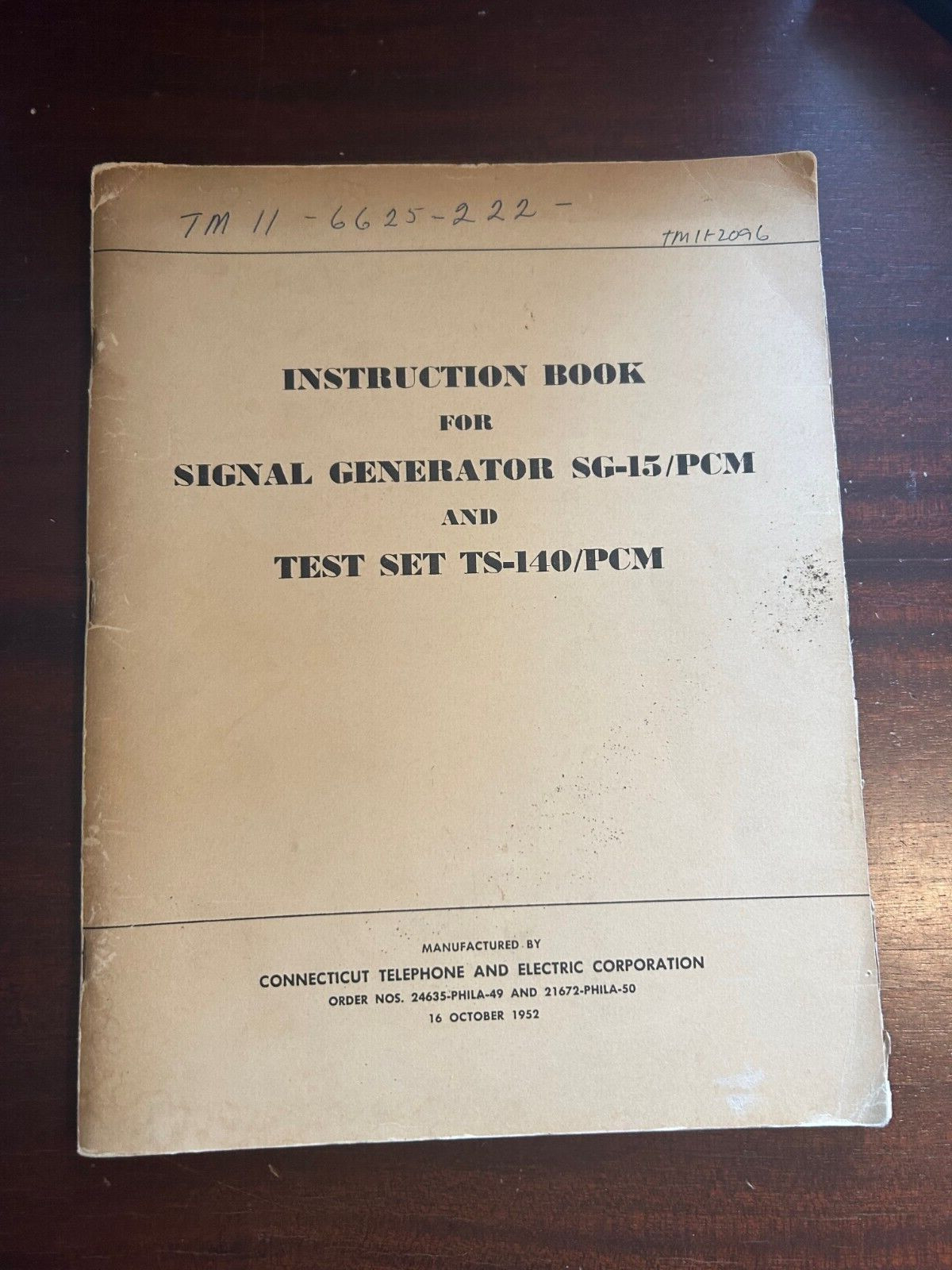 1952 Instruction Book for Signal Generator SG-15/PCM and Test Set TS-140/PCM