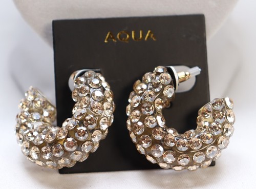 Aqua Golden Crystal Hoop Earrings $50 New