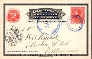 1908 Caracas Venezuela Postal Stationery Postcard Cover to Berlin Germany