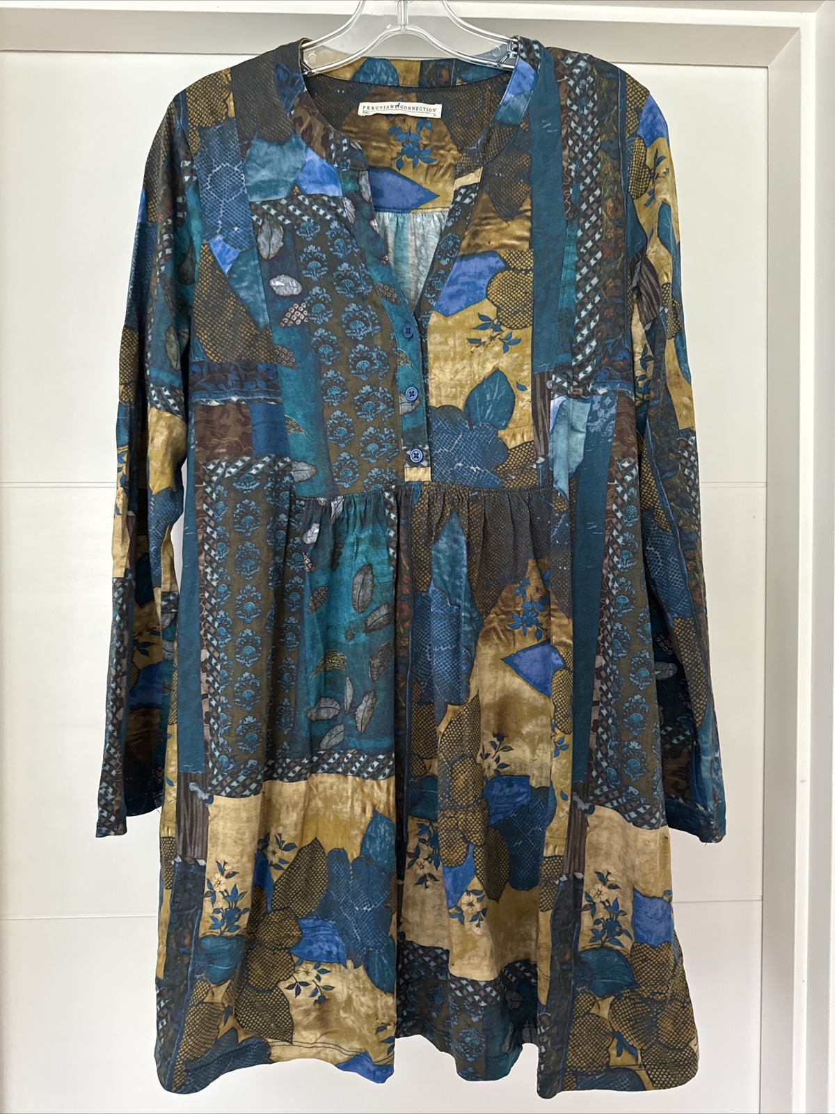 Peruvian Connection Patchwork Cotton Tunic Dress … - image 1