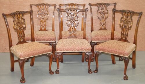 Set of Eight Solid Hardwood Claw & Ball Feet Thomas Chippendale Dining Chairs 8 - Picture 2 of 20