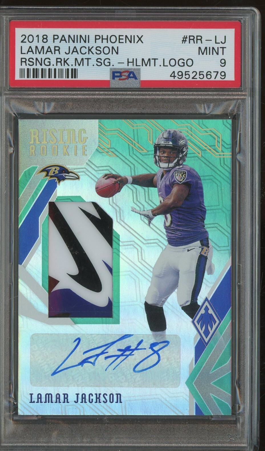Lamar Jackson Panini Phoenix Rising Rookie Material Signatures #RRLJ Helmet Logo