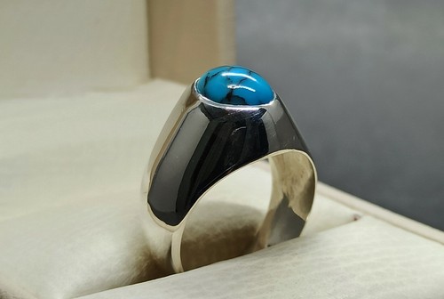 Anello Turchese Donna Naturale 4 Ct Egitto Feroza Argento Sterling 925 Fatto a Mano - Foto 2 di 12