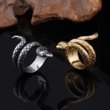 Stainless Steel Snake Rings Gold Plated Sizes 7-12 Unisex Fashion Jewelry Men