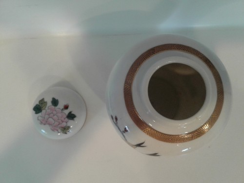 Vintage Kutani Porzellan Geschirr Deckel Ingwer Dose Vögel und Lotusblume Design - Bild 5 von 6