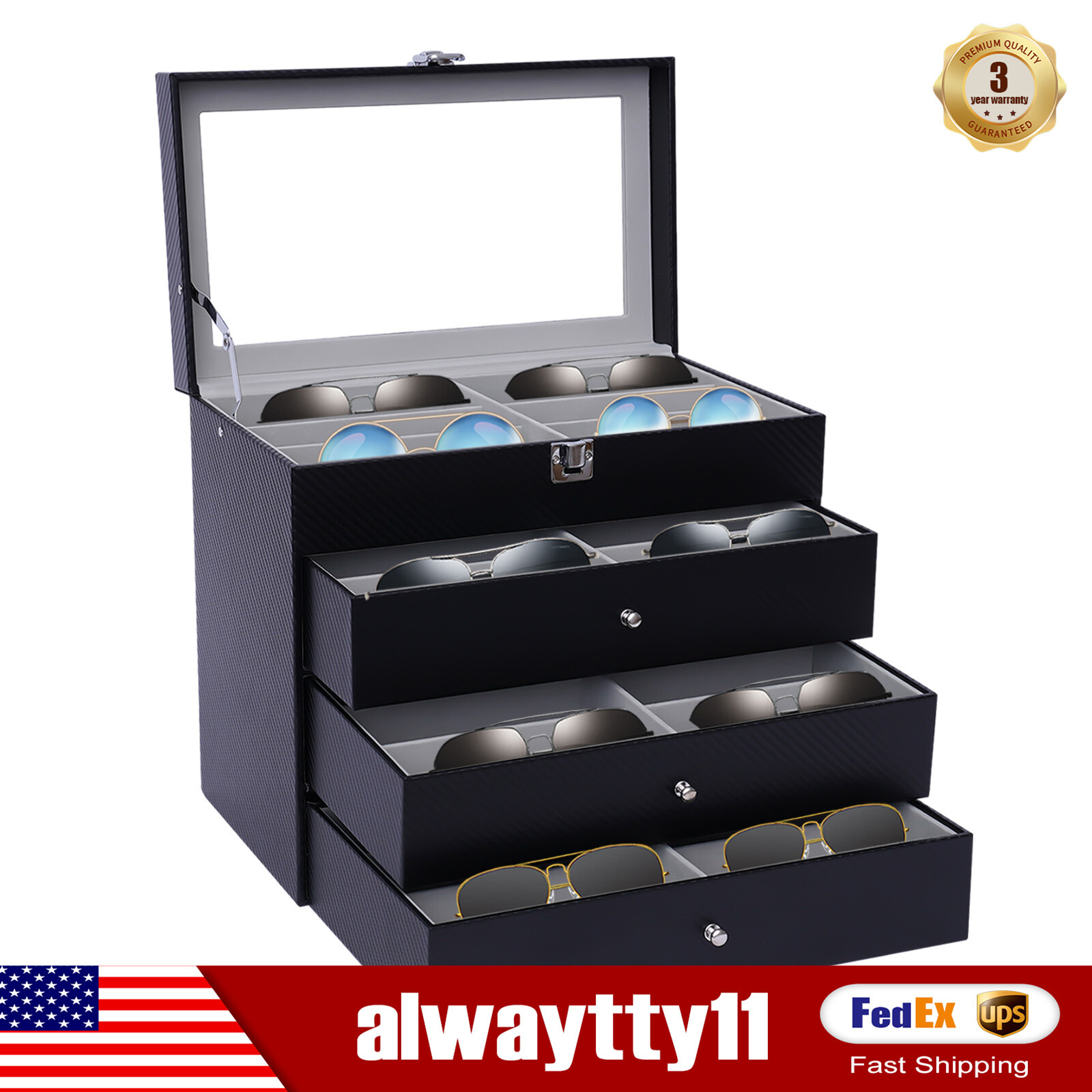 24-Slot Eyeglass Sunglass Organizer Storage Box Display Holder