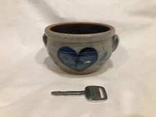 Rowe Pottery Works Small Bowl 5" Wide Rim - Blue Heart Salt Glazed