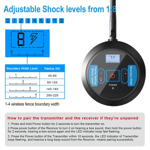 Wireless Dog Electric Collar Shock Pet Containment System Fence For Dogs Collars - Picture 16 of 20