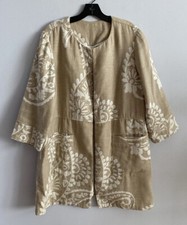 Chico s Jacket Topper Linen Cotton Oatmeal Ivory 3/4 Sleeves Size 3 / 16-18/ XL