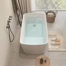 Freestanding Bathtub with Integrated Seat, 49"Acrylic Stand Alone Soaking Tub
