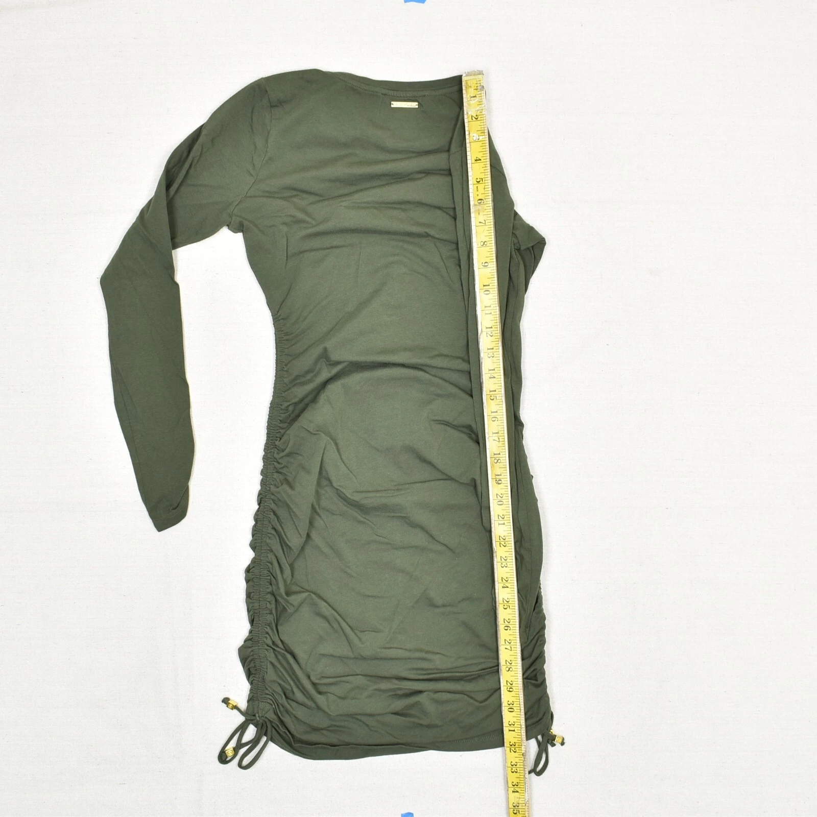 Michael Kors Mini Abito Donna Increspato Manica Lunga Tinta Unita Poliestere Verde Taglia S