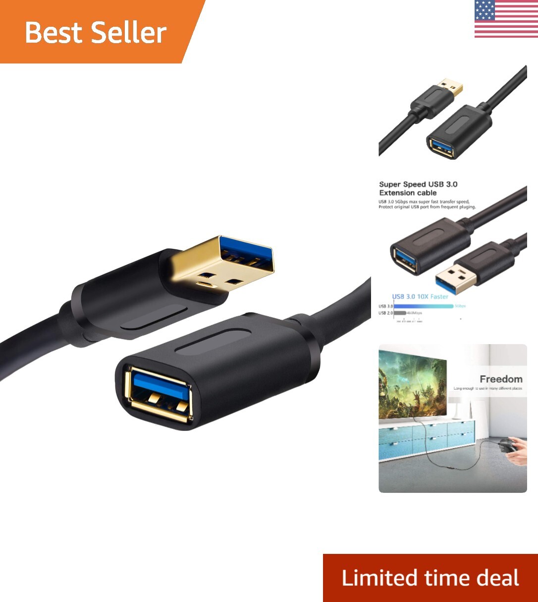 25Ft USB 3.0 Extension Cable - High-Speed Data Transfer for Multiple Devices