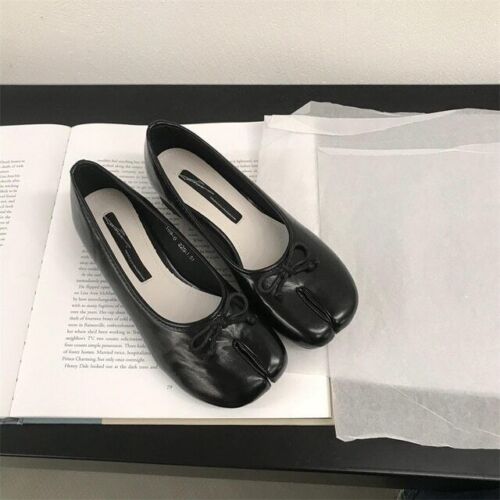 Damenschuhe Kunstleder neu geteilte Zehenpartie mittelhoher Absatz Ballerinas Fliege Größe - Bild 26 von 28