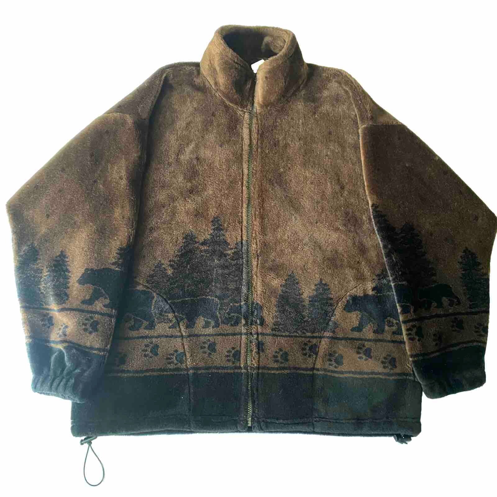 Vintage USA 90s Mazmania Animal Fleece Jacket Brown B… Gem