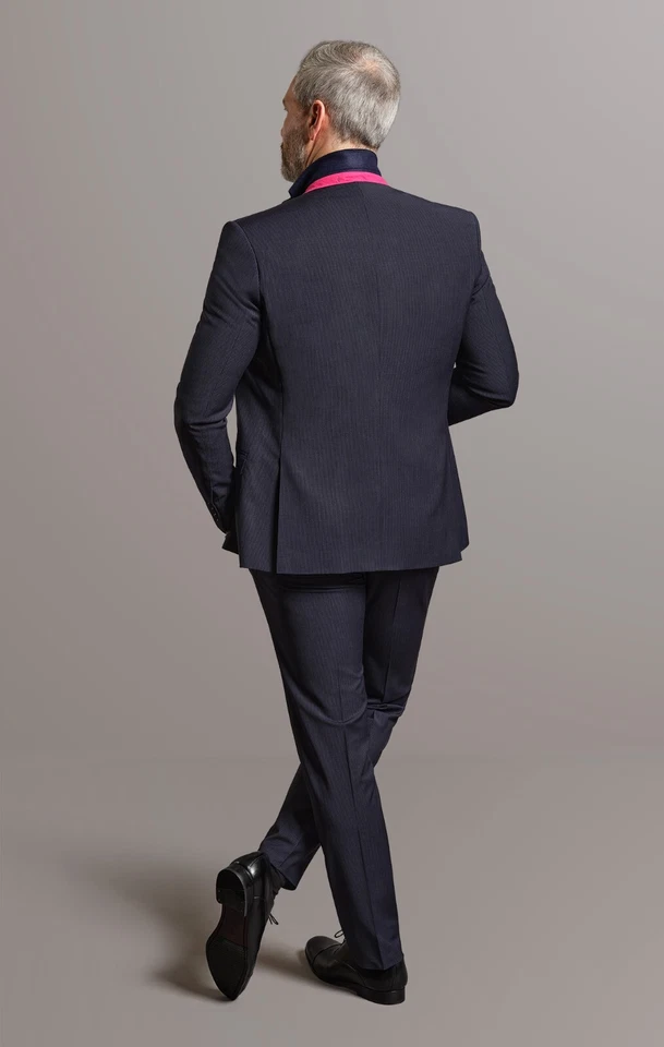 Navy Blue Pinstripe Three Piece Suit Slim Fit Tom Percy - Image 4 of 4