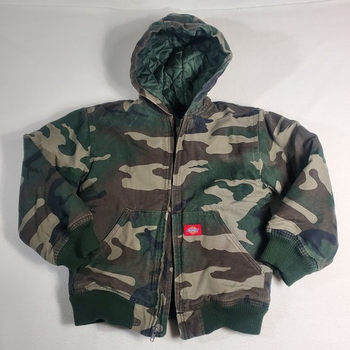 DICKIES Boys Sz S (8/10) Thick Heavy Insulated Camouflage Camo Hooded Jacket - Picture 16 of 21