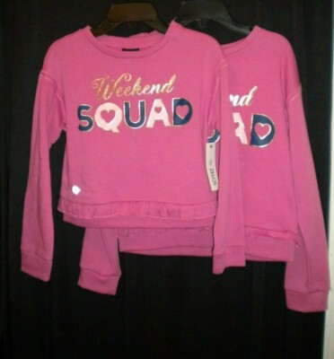 NWT ZELOS GIRLS HIP PINK ''WEEKEND SQUAD'' PEPLUM TOP/SHIRT WITH BOTTOM RUFFLE SIZ