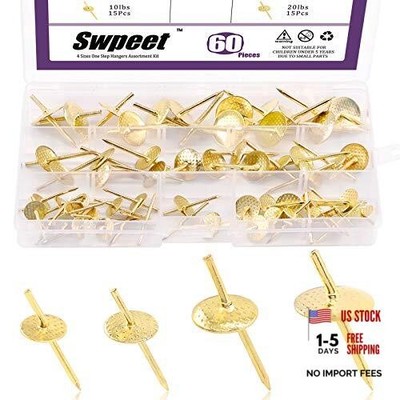Pcs 4 Different Sizes Gold Picture Hangers Assortment Kit, 10Ib 20Ib 40IbIb 60