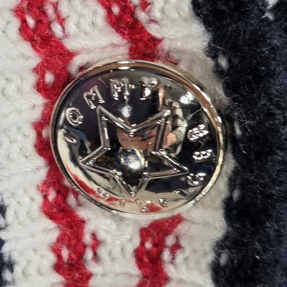 Tommy Hilfiger White w/Red White Blue Edges VNeck Cable Knit Cardigan Size Large thumbnail 4