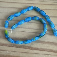 22 TURQUOISE BLUE W/ YELLOW OVAL- Lampwork Glass Beads 14mm DIY JEWELRY MAKING