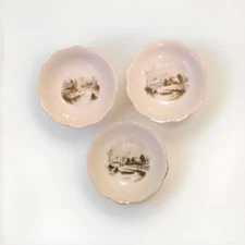 3 Vintage WINTER SCENES Berry Dessert Bowls 5 1/2" Farm Church