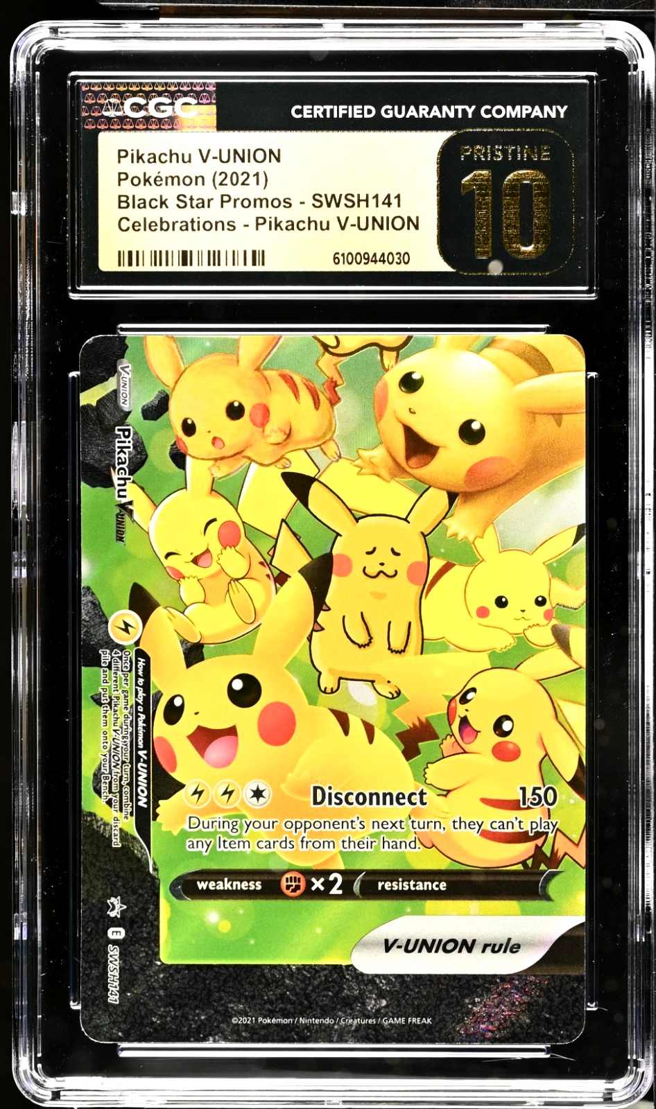 Pikachu V-UNION SWSH141 Bottom Left - 2021 Celebrations Promo - CGC Pristine 10