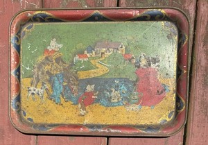 Art Plate Advertising FAMILY FARM SCENE with KIDS FEEDING DUCKS
